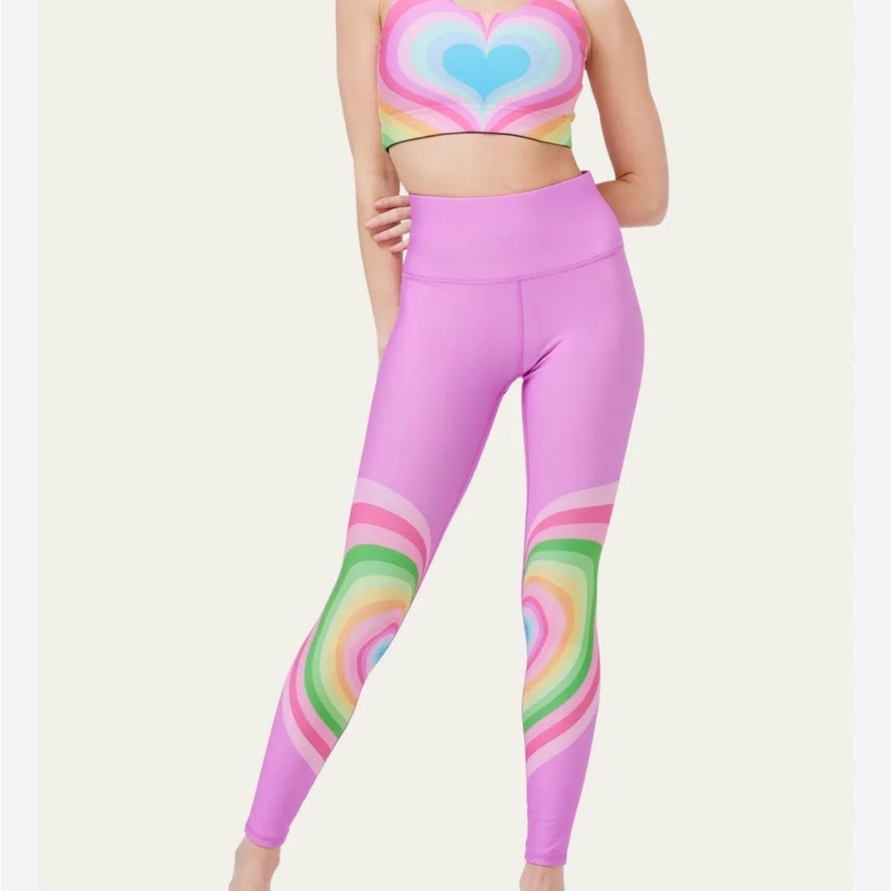 Terez Psychedelic Heart High-Rise Duoknit Leggings Size Medium NEW